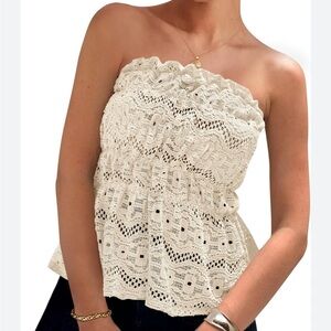 NEW Pretty Garden Strapless Top Tubetop Eyelet Crocheted Boho Lace Size Large